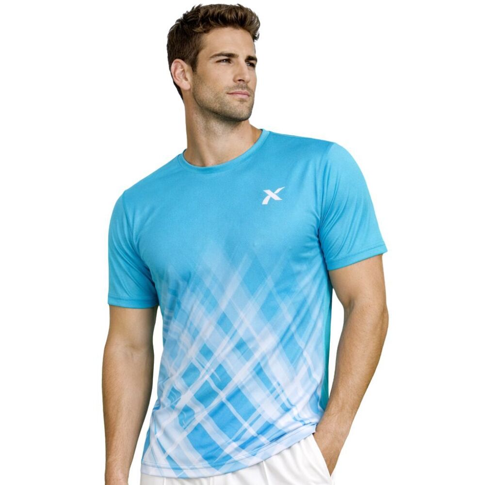 Thrax TS 1009 Badminton T Shirt Sky Blue and White Size Small